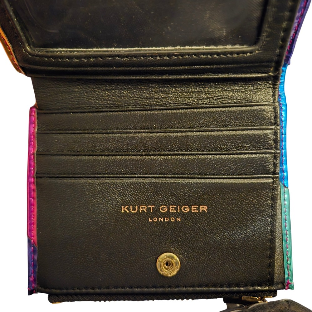 Kurt Geiger Wallet Women Rainbow Excellent Metallic Eagle Head Bifold Zip Pocket - Picture 5 of 6